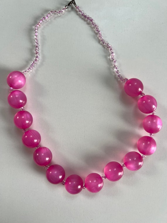 Vintage Barbie Pink Moonglow Lucite Beads Necklac… - image 6