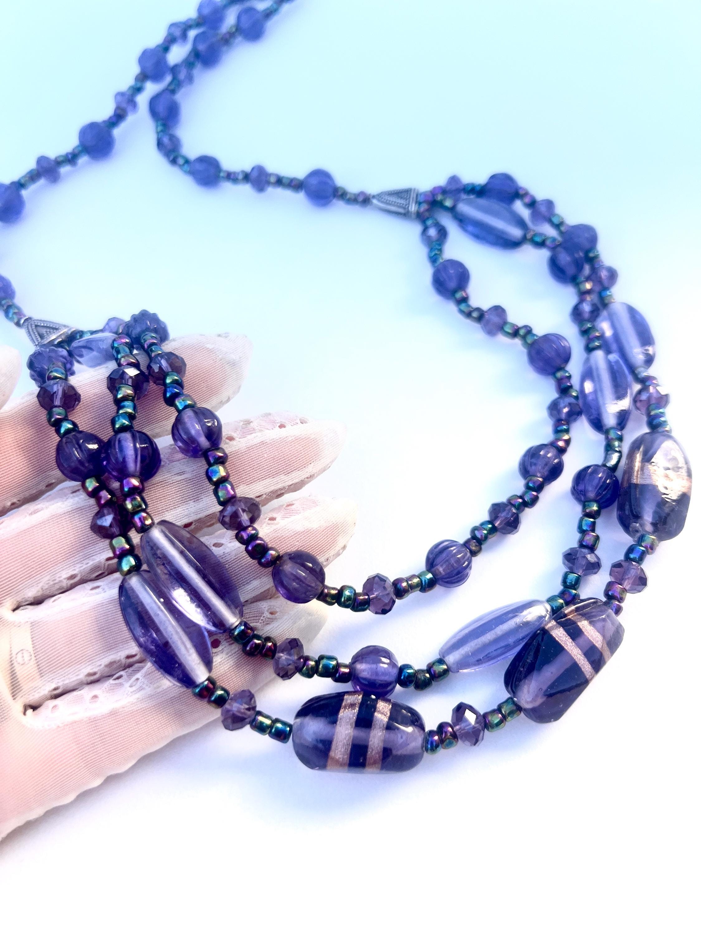 ヴィンテージ ムラーノガラス ネックレス：ゴールド箔ベネチアンビーズ