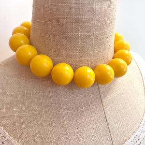 Vintage Chunky Yellow Plastic Bubblegum Beaded Choker Necklace, Music Festival, 1980s