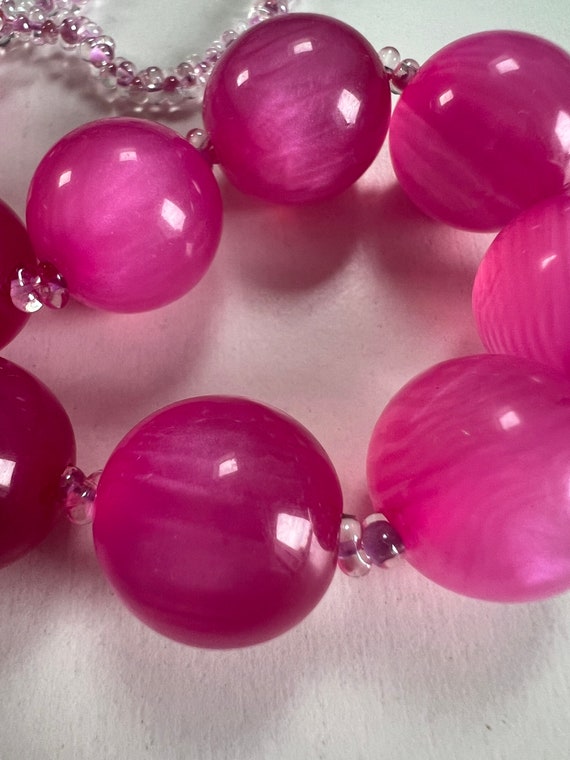 Vintage Barbie Pink Moonglow Lucite Beads Necklac… - image 2