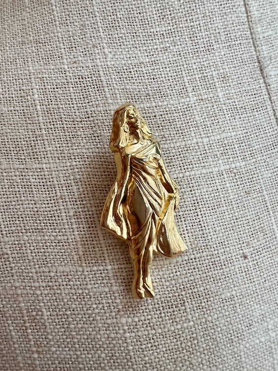 Vintage Avon Gold Woman Brooch: 3D Figural Costume Jewelry