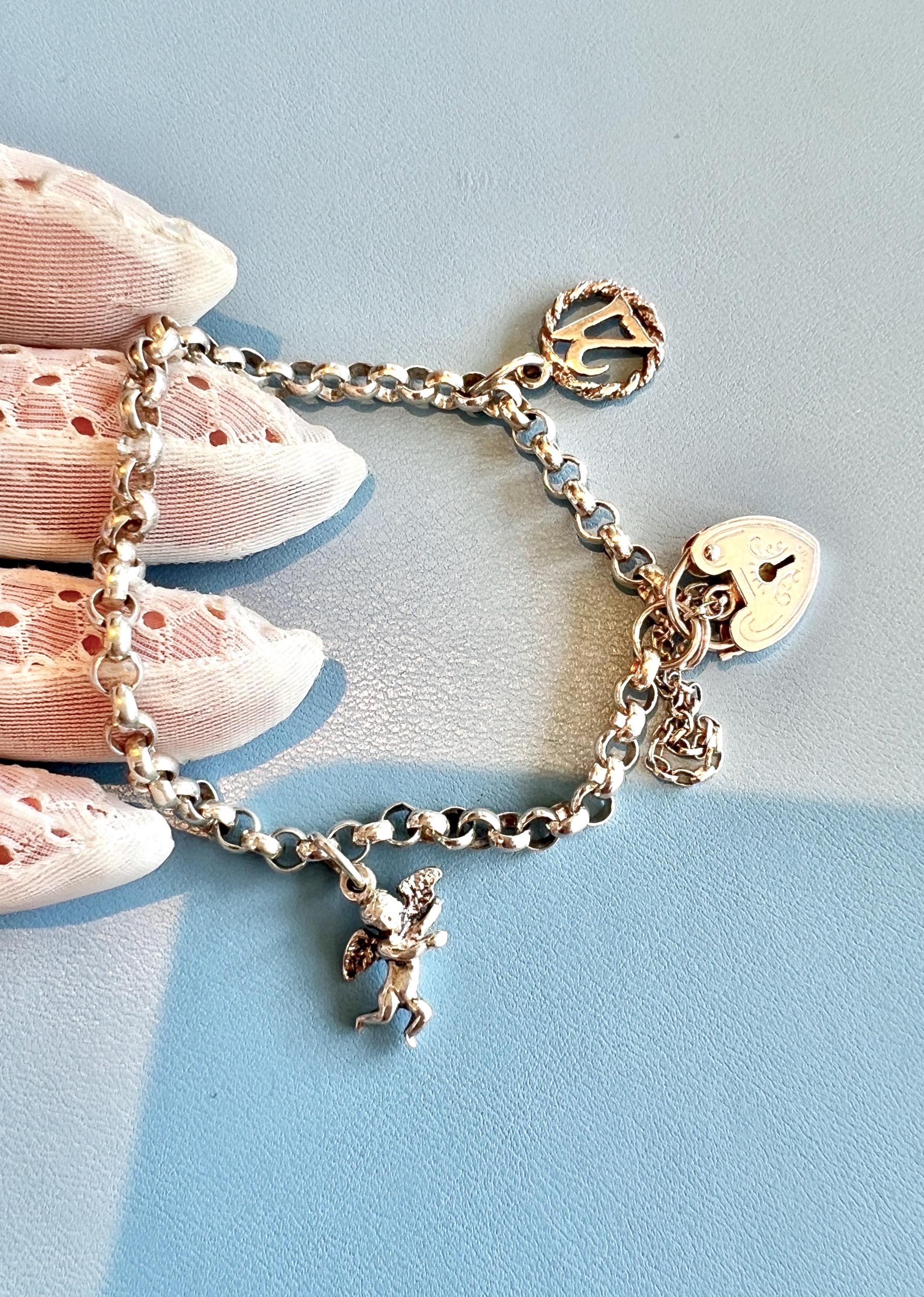 ヴィンテージ シルバーブレスレット　ハートチャーム USA VINTAGE HEART CHARM DESIGN CHAIN BRACELET/アメリカ古着ハート