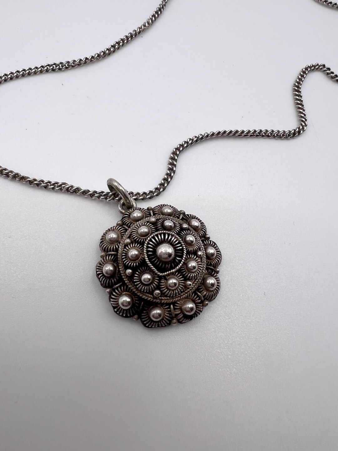 Vintage Sterling Silver Filigree Flower Pendant Necklace – 1970s Floral ...