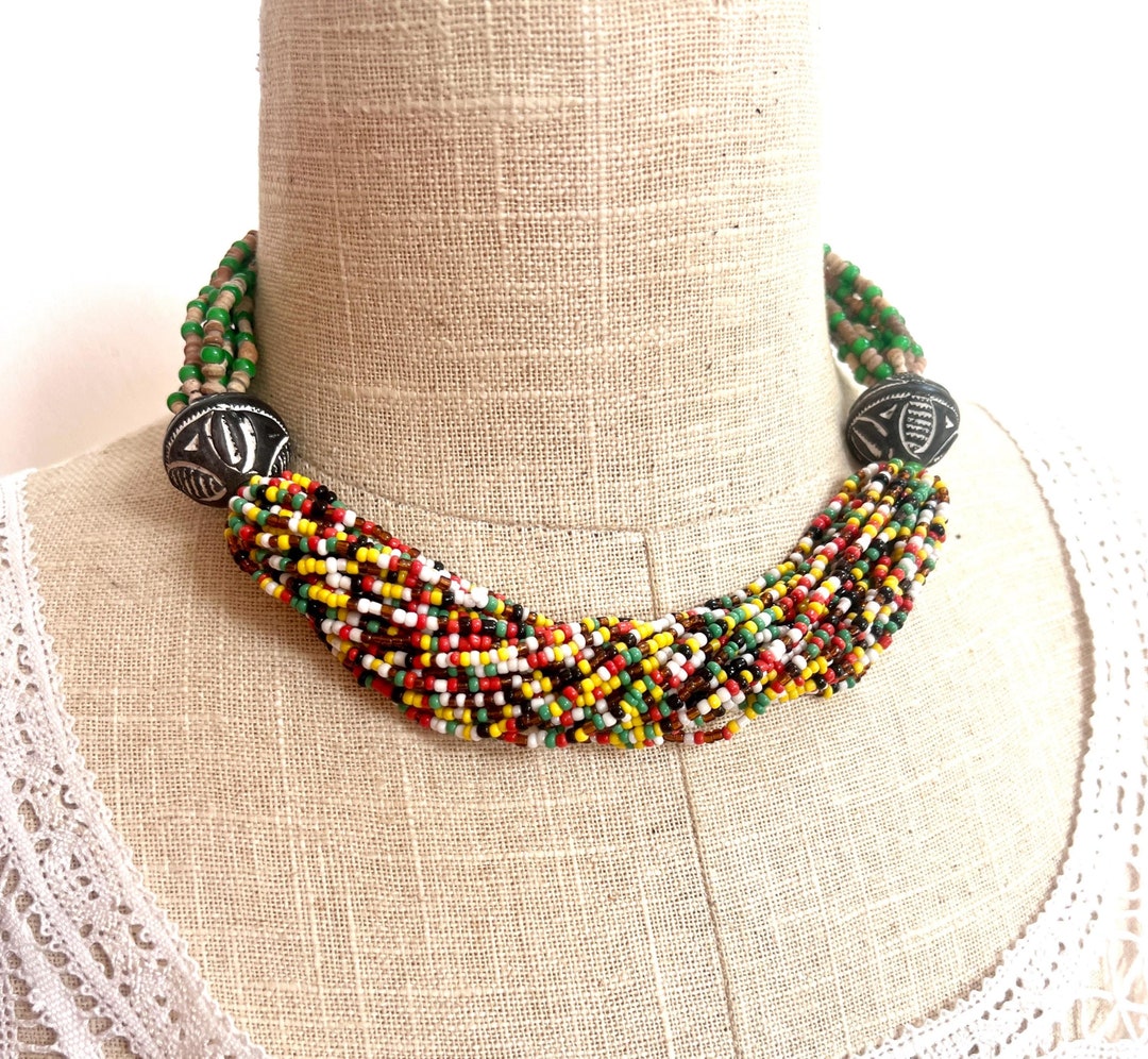 Vintage African Multi strand Seed Bead Necklace Boho Tribal Jewelry Etsy Vintage African Multi strand Seed Bead Necklace Boho Tribal Jewelry Etsy