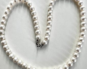 ソリッド 14KT ホワイト ゴールド淡水パールネックレス - 6-7 mm、長さ 