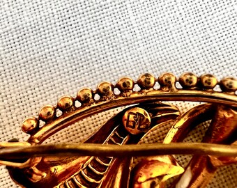 Ancienne Broche Art Déco/Nouveau Créateur - Plaqué Or 18k 750 Avec Strass - Noeud