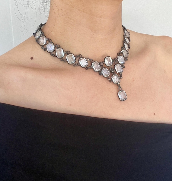 Dramatic Antique Silver Georgian Paste Riviere ne… - image 1