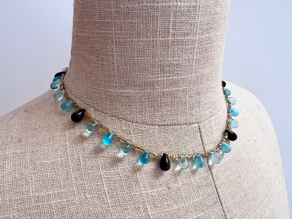 Vintage Short Teardrop blue glass beaded necklace… - image 6