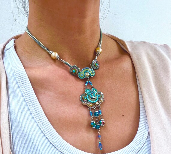 Vintage French designer TS Paris pendant necklace… - image 5
