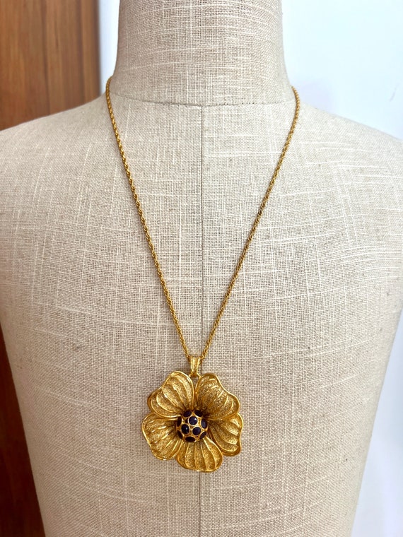 Vintage Orena Paris Big Gold Enamel Necklace  flo… - image 10