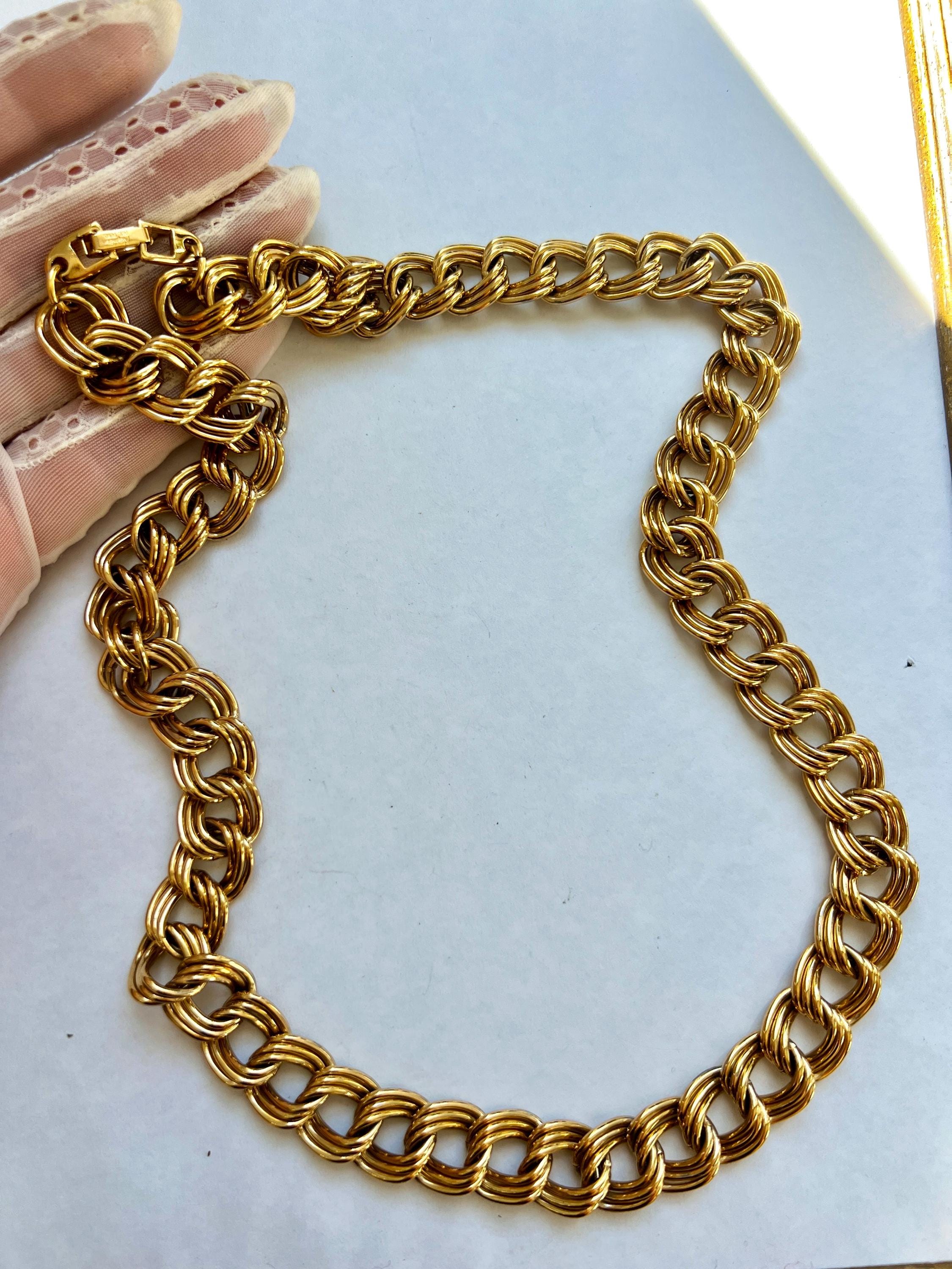ろ*う様 CTHY ORIGINAL CHAIN 3WAY NECKLACE Vintage Signed NAPIER Chunky Textured Triple Link Gold Chain