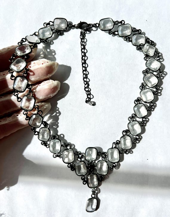 Dramatic Antique Silver Georgian Paste Riviere ne… - image 5