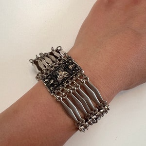 Vintage MEXICO 925 Silver Link Bracelet Handmade Taxco Link and Panel Wide bracelet Marked