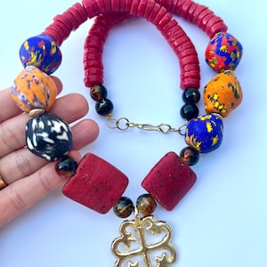 Vintage African Glass Trade beads necklace -   Tribal Beads Rustic necklace handmade