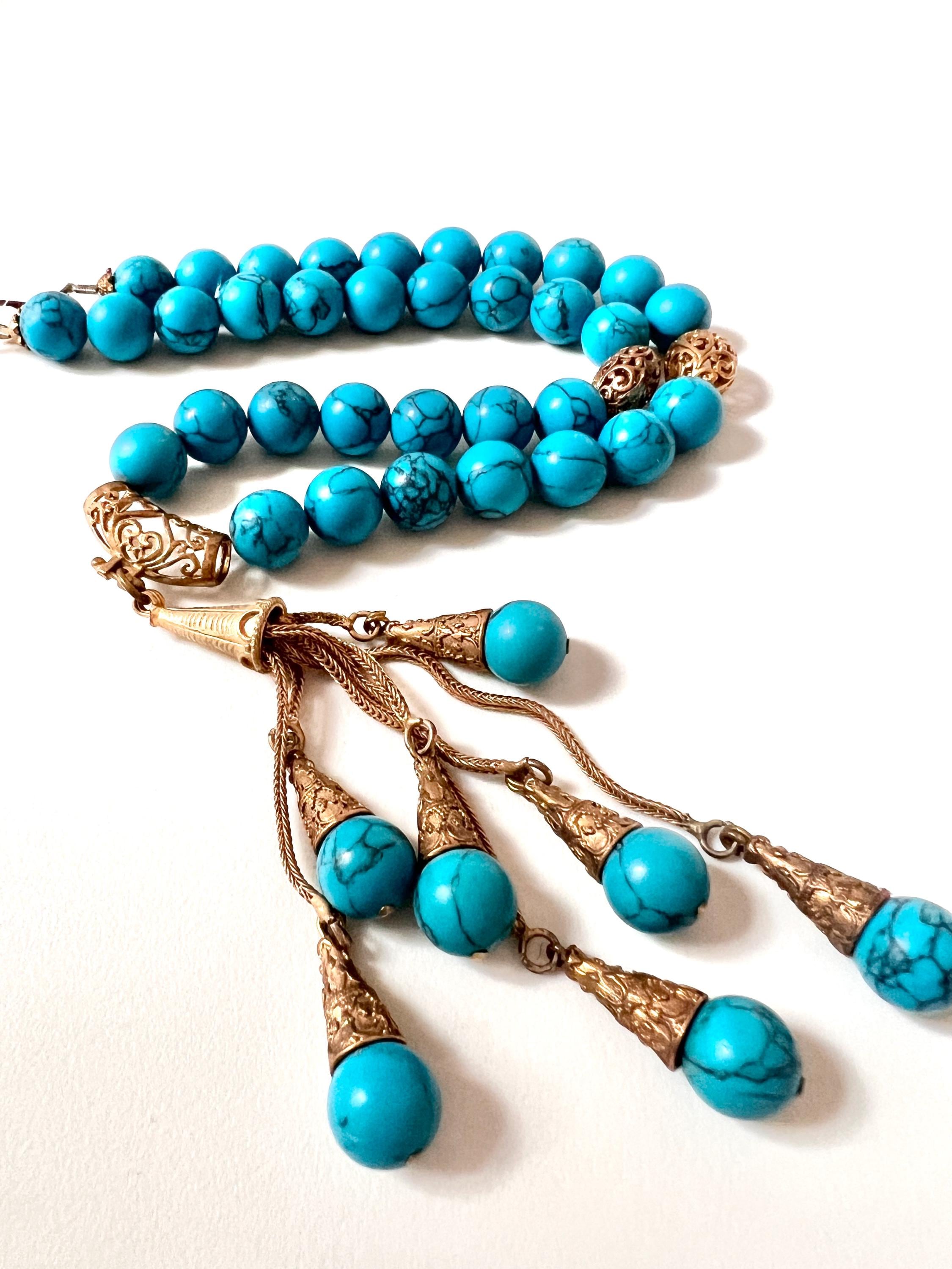 Vintage Synthetic Turquoise Bead Seven Tasseled Necklace 1990s - Etsy