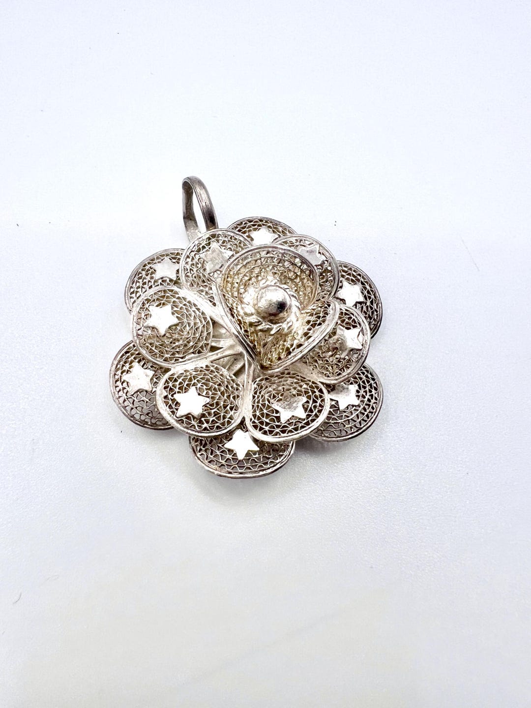 Antique Handmade Sterling Silver Filigree Flower Pendant - Etsy