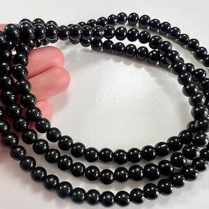 Vintage 1980s  black glass beads long necklace 100cm