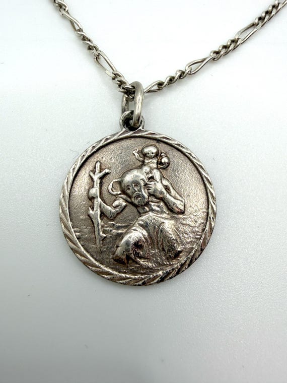 Vintage Sterling Silver Saint Christopher Necklace | CMW Religious Medal Pendant