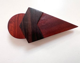Vintage  geometric large wooden barrette  French hair clip 1980s