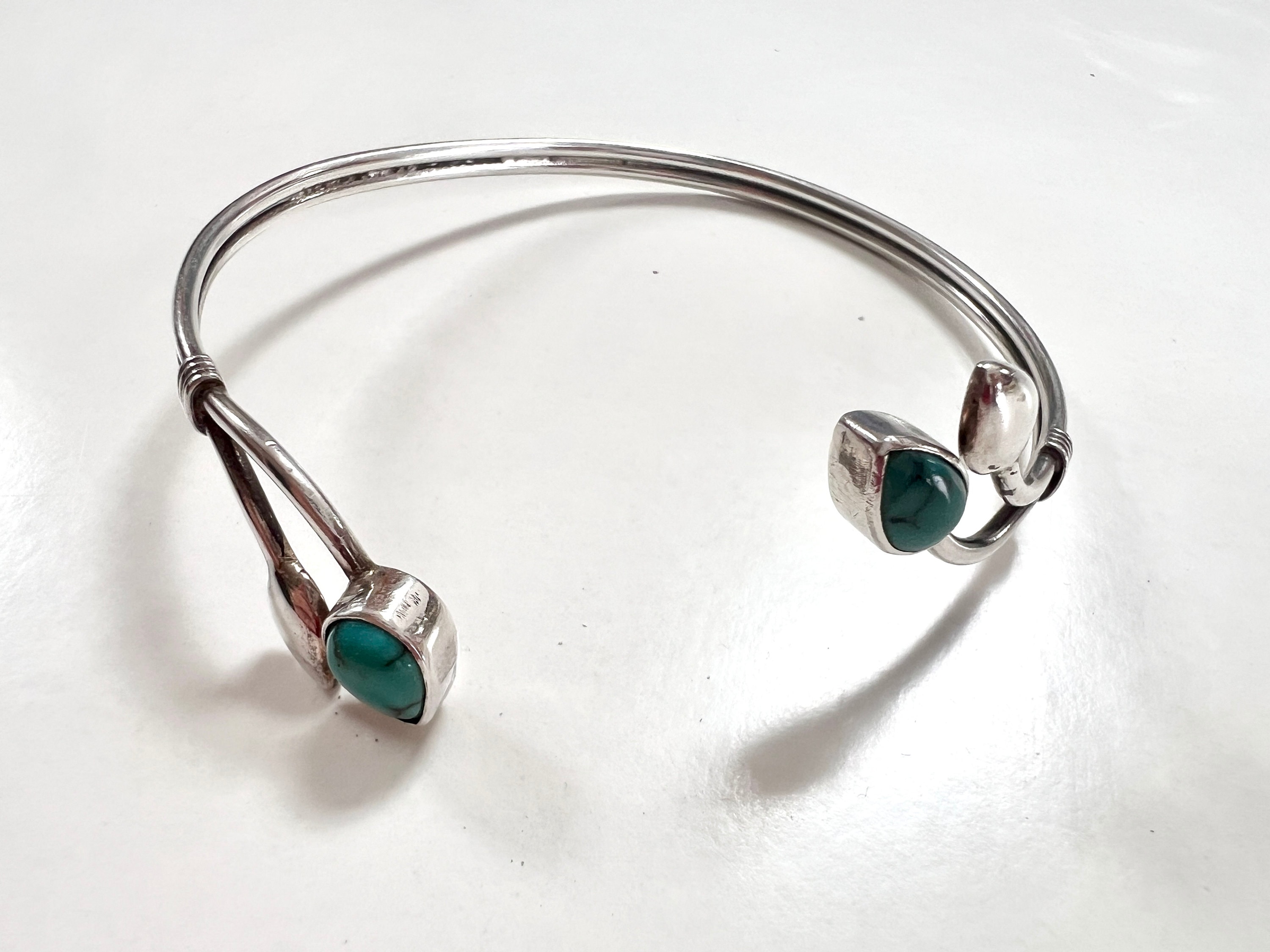 Vintage Sterling Silver Genuine Turquoise Cuff Bangle Bracelet
