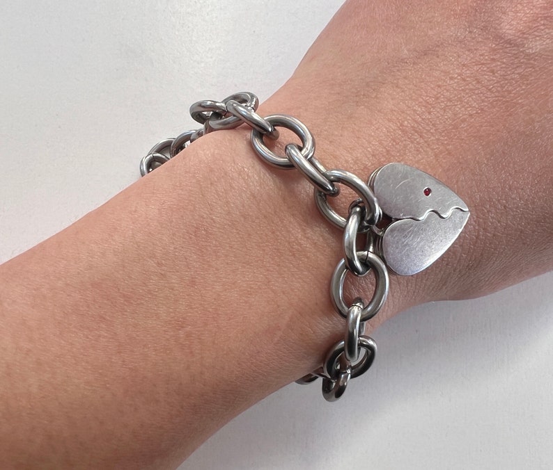 Vintage Swatch Bijoux 'All For Me' Stainless Steel Bracelet with Heart Charm image 7