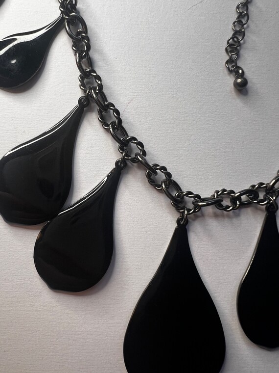 Dramatic Necklace Black Enamel  Raindrop French V… - image 3