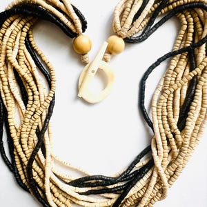 Vintage  Gerda Lynggard MONIES Multi-Strand coconut beads Horn Necklace Denmark Jewellery Designer Handmade