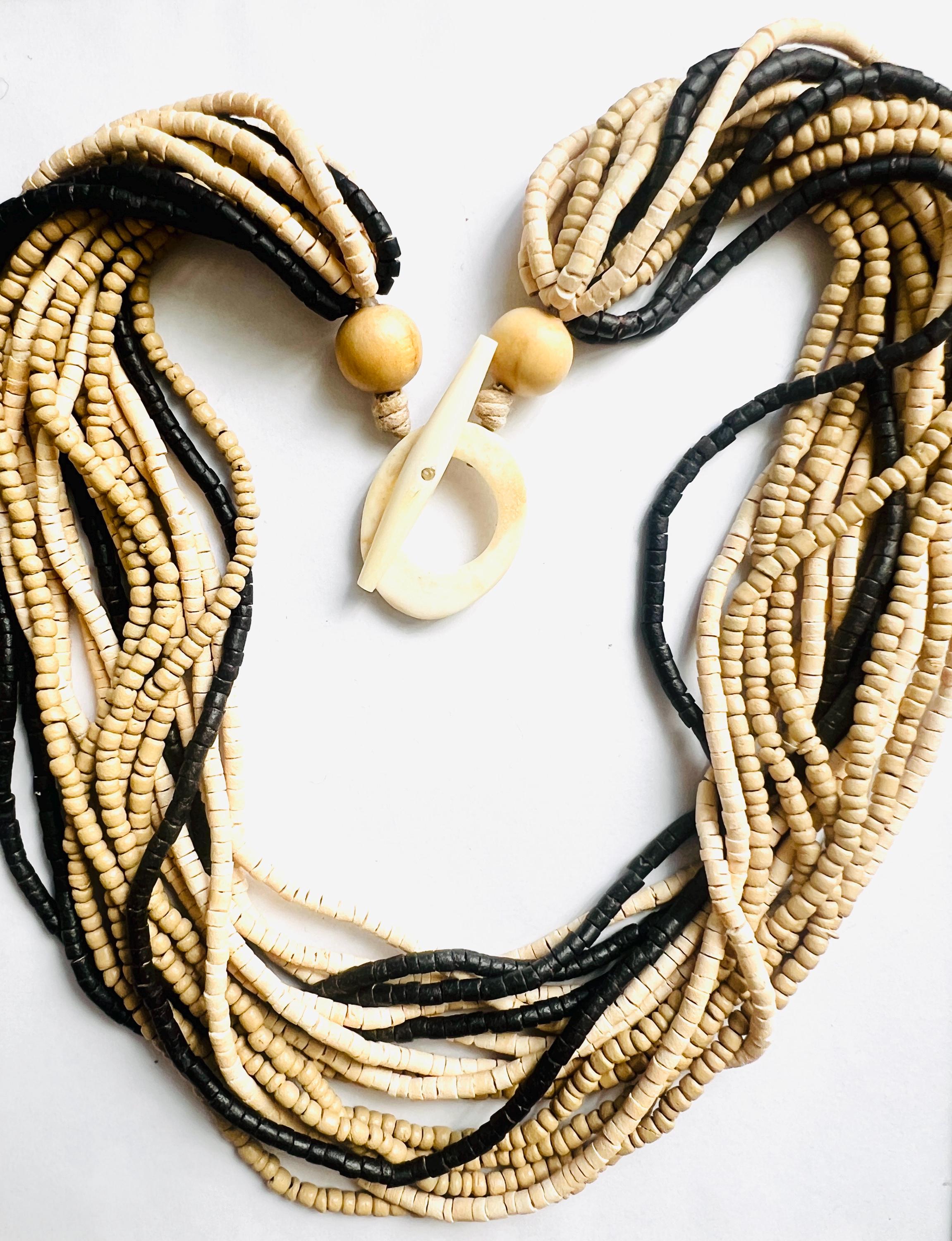 MONIES Gerda Lynggaard Wooden with Glass Beads Belt ~ VINTAGE Vintage Gerda Lynggaard for Monies Necklace Black Ebony  main image 4