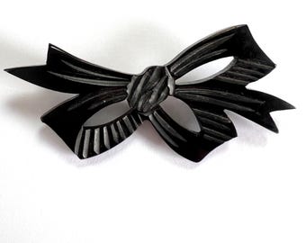 Vintage Black Bow Pin Brooch Mourning Jewelry Antique Victorian Black bow Pin Brooch Mourning Jewelry old  main image 3