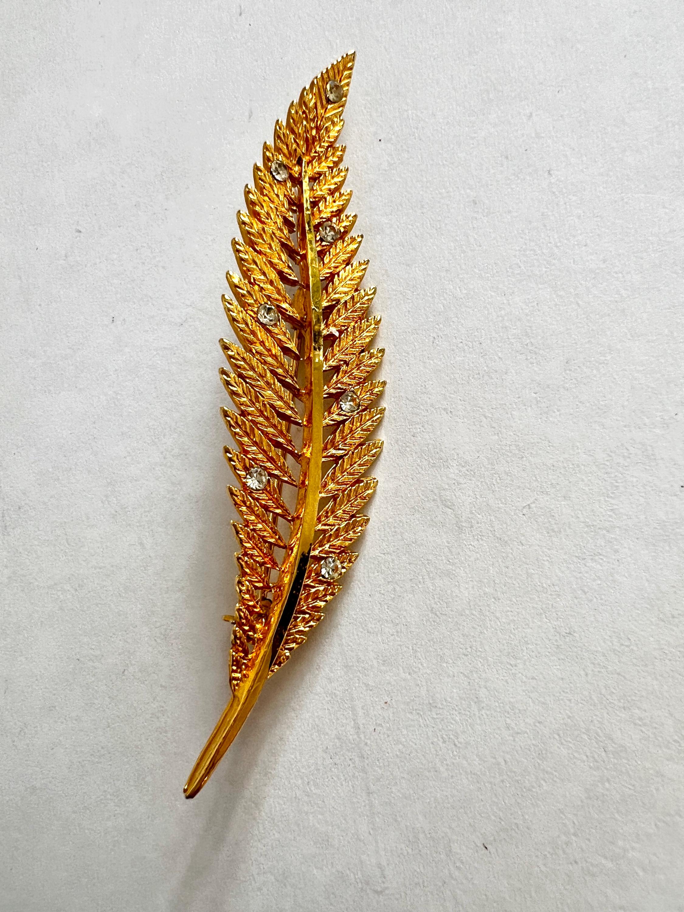 Magnifique Broche Ancienne ART DECO En Forme De Fougère Avec Strass - Occasion