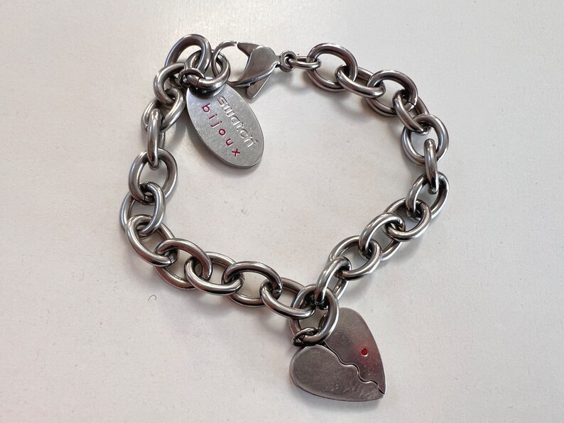 Vintage Swatch Bijoux 'All For Me' Stainless Steel Bracelet with Heart Charm image 2