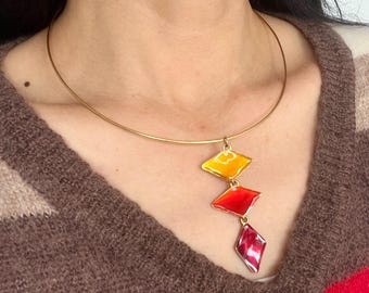 Collier Bijou Signé STATU QUO - Style éventail Vintage - Argenté