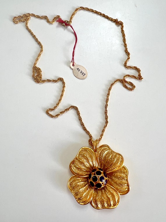 Vintage Orena Paris Big Gold Enamel Necklace  flo… - image 3