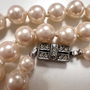 Vintage Faux Pearl Beaded Necklace: Rhinestone Clasp, France 1950s