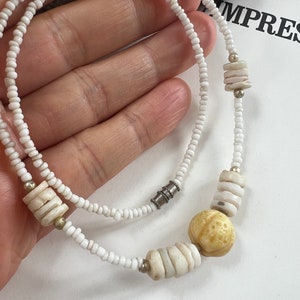 1970s Boho Shell Necklace: Vintage Heishi Seed Bead Jewelry