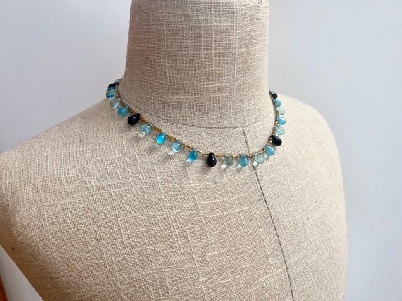 Vintage Short Teardrop blue glass beaded necklace… - image 4