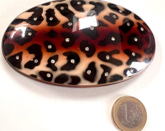 Vintage MEDICIS Paris Big Oval Leopard Barrette 1980s French Hair Clip  Signed