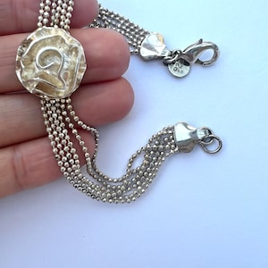 Vintage 925 Sterling Silver  Sculpted Floral Flower Charm multi strand Bracelet for her
