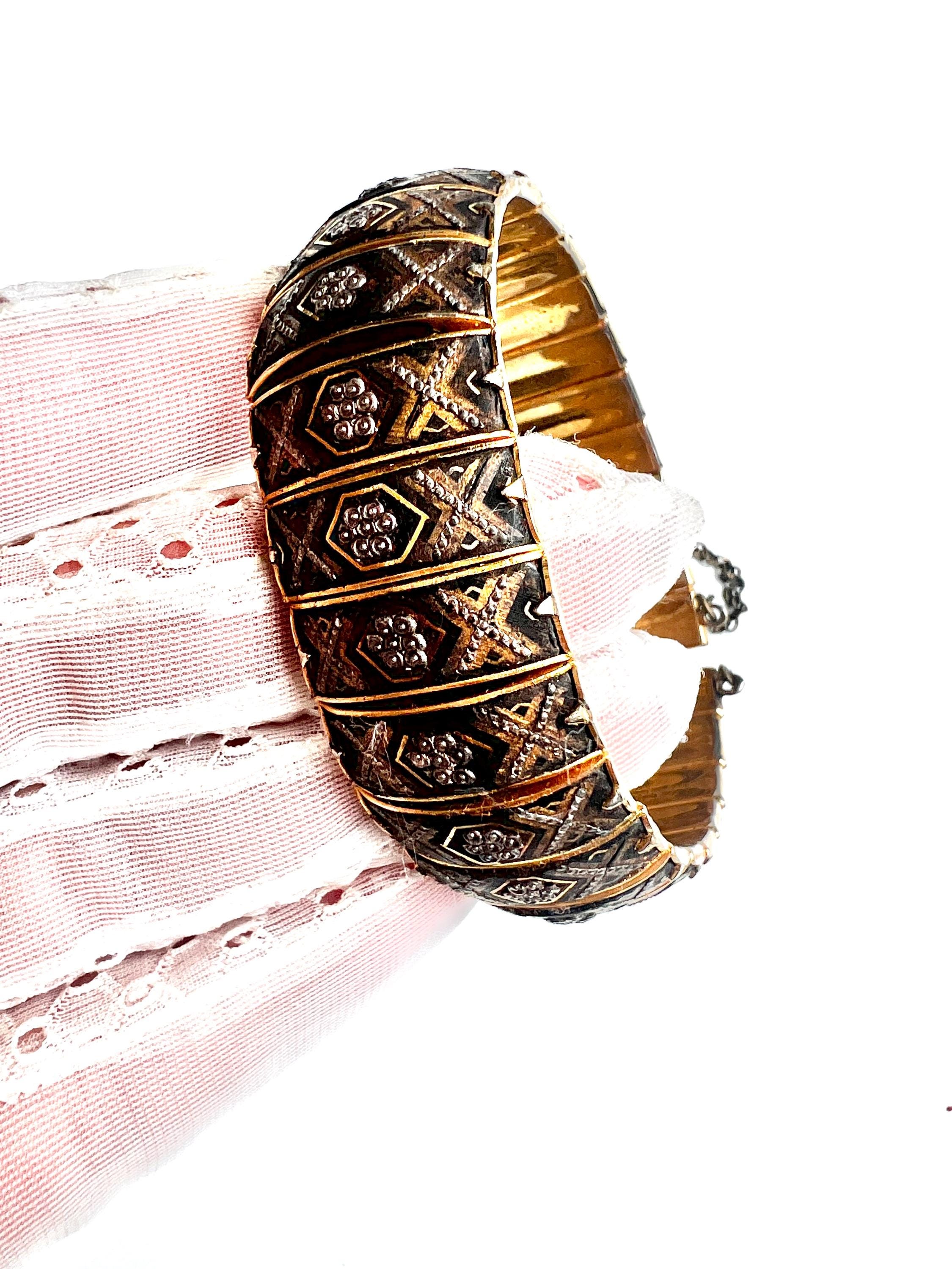 Bracelet Vintage De Tolède En Acier Damasquiné - 7 Modules Avec Chaîne De Sécurité, Occasion
