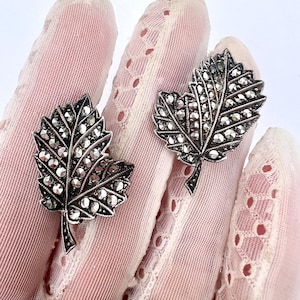 Vintage Markasiten Blatt Ohrringe: Sterling Silber Art Deco Ohrclips