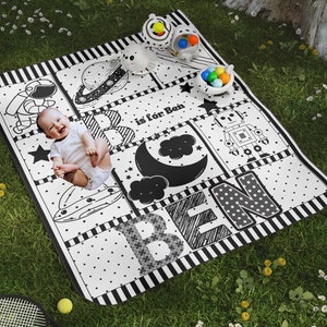 Large Baby Activity Mat: Black and White Sensory Blanket