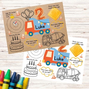 Festa de aniversário de construção personalizada - Festa de construção - Festa de caminhão basculante - Bob o construtor - Páginas para colorir de aniversário personalizadas - 1º
