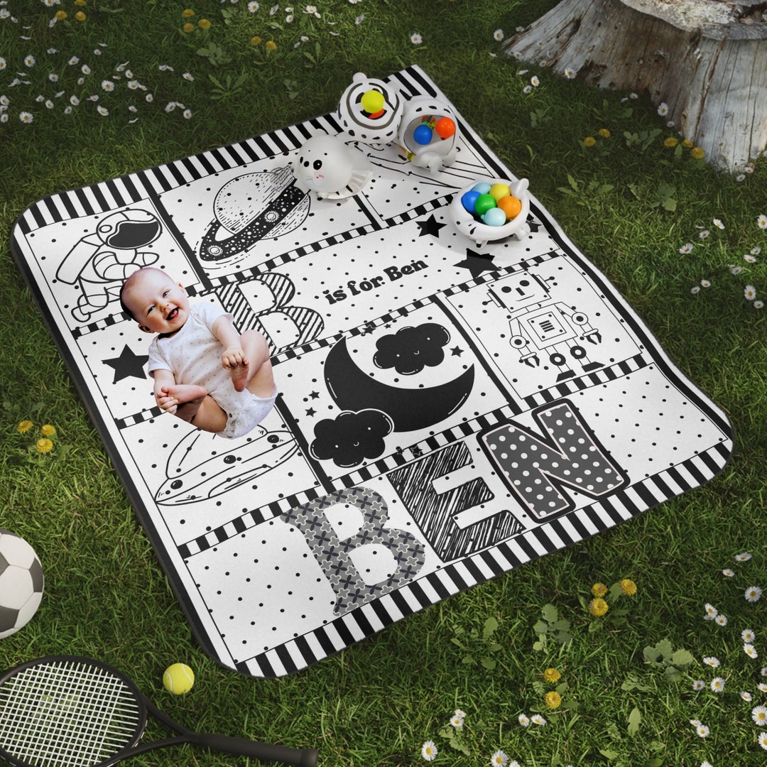 Large Baby Activity Mat Black and White Baby Blanket Sensory Blanket