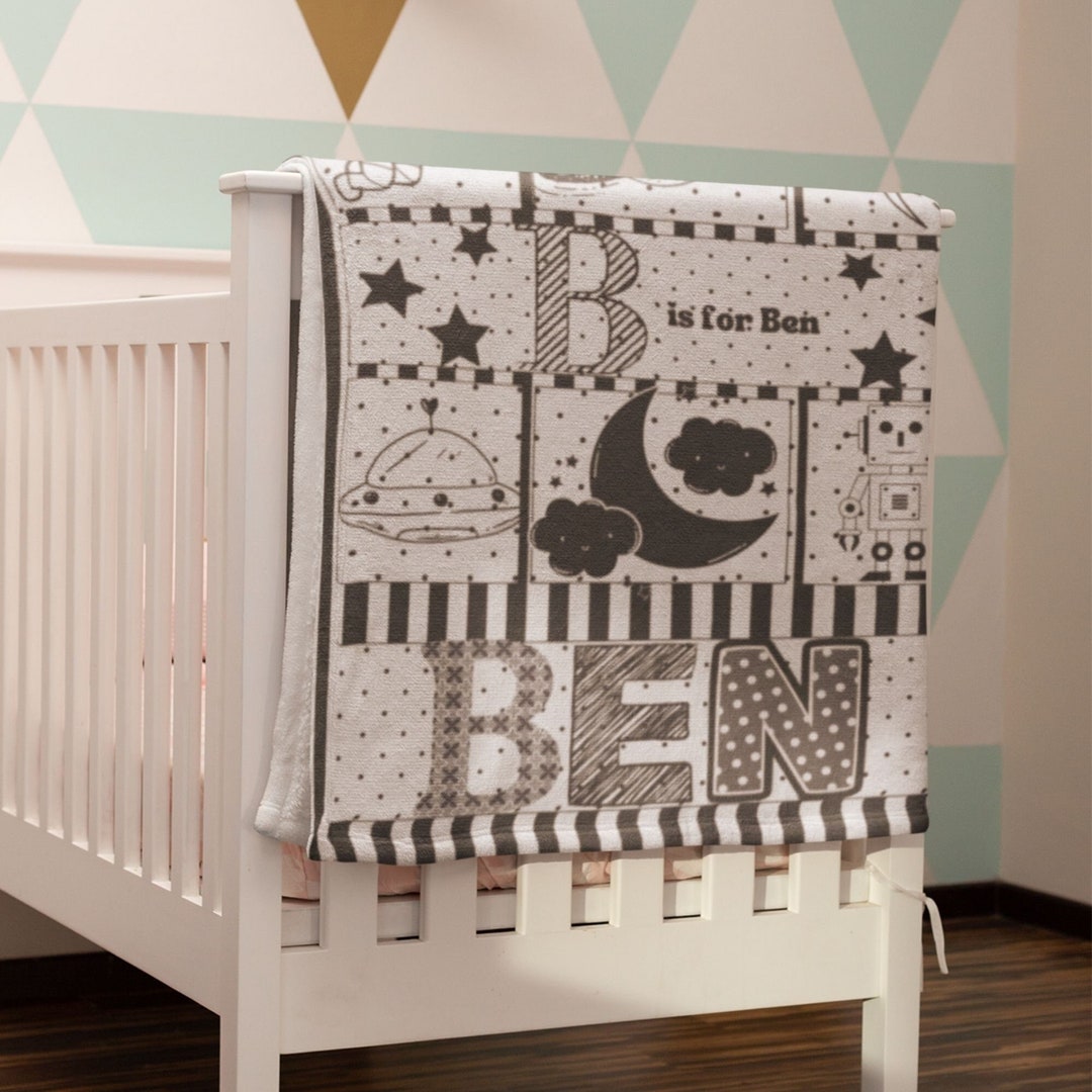 Black White Baby Blanket Name Blanket Newborn Boy Blanket Etsy