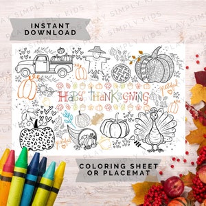 Thanksgiving Coloring Page: Kids Table Activity & Placemat (Digital Download)