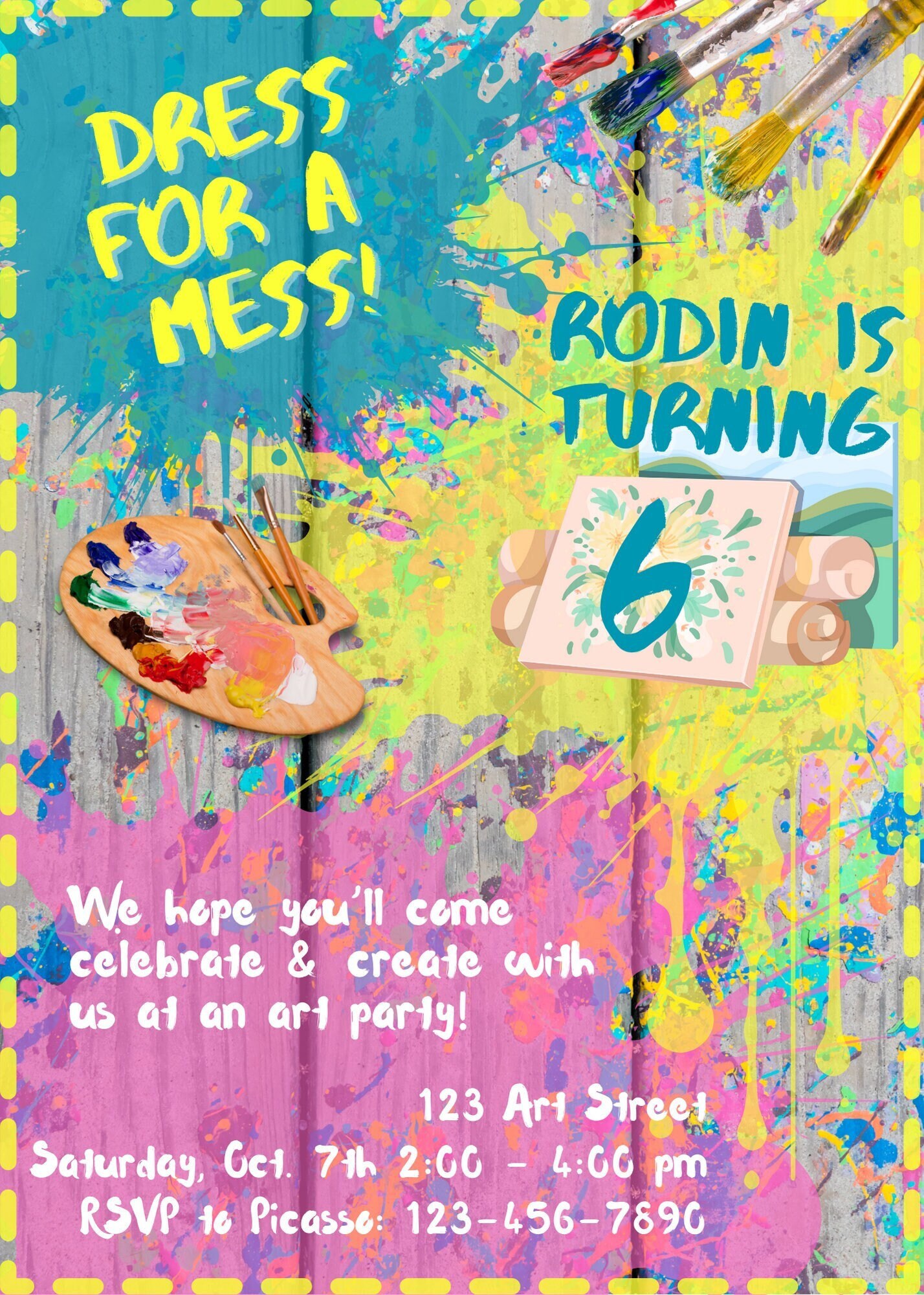 DIY Art Party Dress for A Mess DIY Invite Etsy