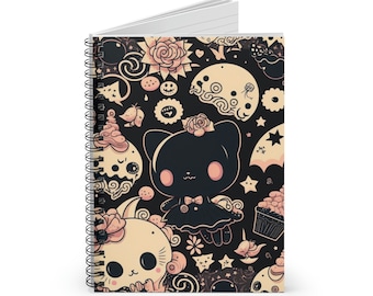 Niedliches Goth Katze Spiral Notizbuch, Goth Journal