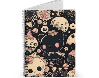 Cute Goth Cat Spiral Notebook, Goth Journal