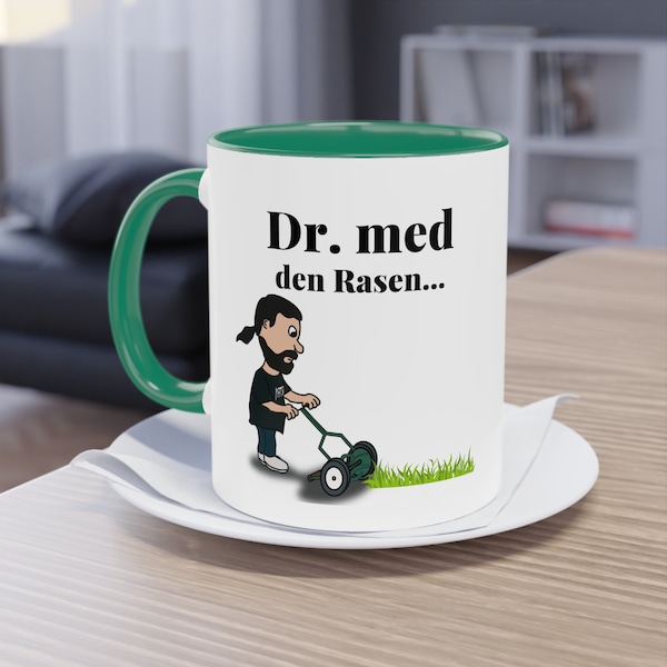 Dr. med den Rasen, Tasse, Gartenliebhaber, Ruhestand, Gärtner, Geschenk für Botaniker. Geschenk für Ärzte, Lustige Tasse, Rasenmähen