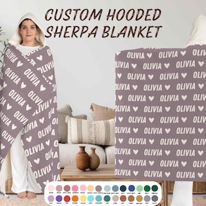 Custom Name Hooded Blanket Gift for Friend  Hoodie Sherpa Name Blankets Wearable Blanket Sherpa Hooded Cloak With Hood Friend Teen gift